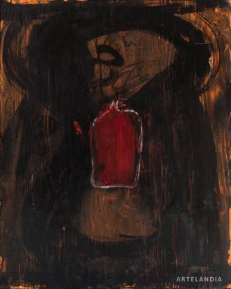 Antoni Tapies - Forma carmí sobre fusta